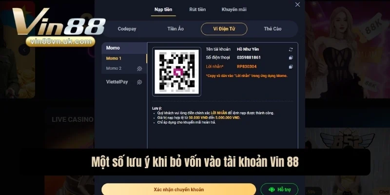 Một số lưu ý khi bỏ vốn vào tài khoản Vin 88 Một số lưu ý khi bỏ vốn vào tài khoản Vin 88