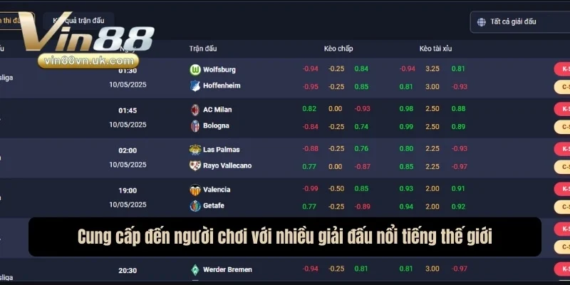 Cung cấp đến người chơi với nhiều giải đấu nổi tiếng thế giới Cung cấp đến người chơi với nhiều giải đấu nổi tiếng thế giới